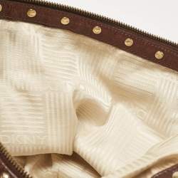 Pre Owned DKNY Dark Brown Leather Studded Drawstring Tote