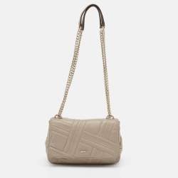 Pre Owned Dkny Beige Quilted Leather Allen Flap Shoulder Bag