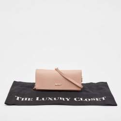 DKNY Pink Saffiano Leather Flap Wallet on Chain