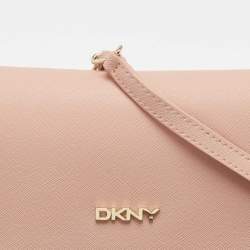 DKNY Pink Saffiano Leather Flap Wallet on Chain