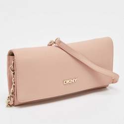 DKNY Pink Saffiano Leather Flap Wallet on Chain