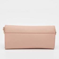 DKNY Pink Saffiano Leather Flap Wallet on Chain