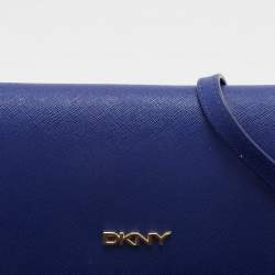 Pre Owned DKNY Blue Leather Logo Flap Wallet On Chain