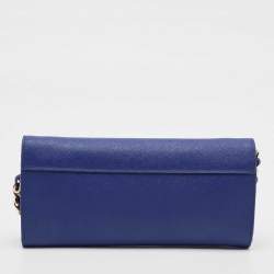 Pre Owned DKNY Blue Leather Logo Flap Wallet On Chain