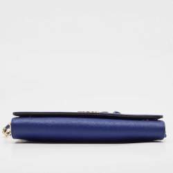 Pre Owned DKNY Blue Leather Logo Flap Wallet On Chain