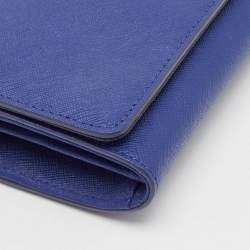 Pre Owned DKNY Blue Leather Logo Flap Wallet On Chain