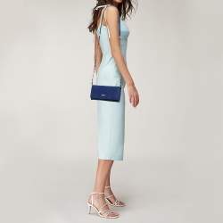 Pre Owned DKNY Blue Leather Logo Flap Wallet On Chain