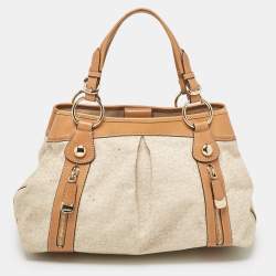 DKNY Beige/Brown Monogram Canvas and Leather Front Zip Tote