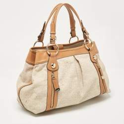 DKNY Beige/Brown Monogram Canvas and Leather Front Zip Tote