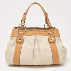 DKNY Beige/Brown Monogram Canvas and Leather Front Zip Tote