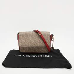 Dkny Beige/Red Signature Coated Canvas and Leather Crossbody Bag