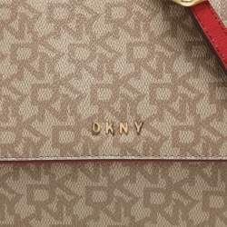 Dkny Beige/Red Signature Coated Canvas and Leather Crossbody Bag