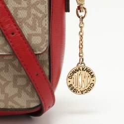 Dkny Beige/Red Signature Coated Canvas and Leather Crossbody Bag