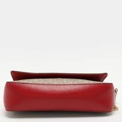 Dkny Beige/Red Signature Coated Canvas and Leather Crossbody Bag