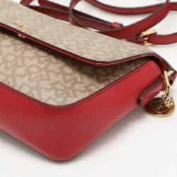 Dkny Beige/Red Signature Coated Canvas and Leather Crossbody Bag