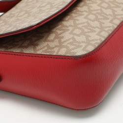 Dkny Beige/Red Signature Coated Canvas and Leather Crossbody Bag