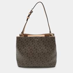 Dkny Beige Signature Coated Canvas and Leather Satchel