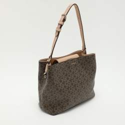 Dkny Beige Signature Coated Canvas and Leather Satchel