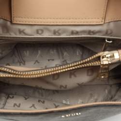 Dkny Beige Signature Coated Canvas and Leather Satchel