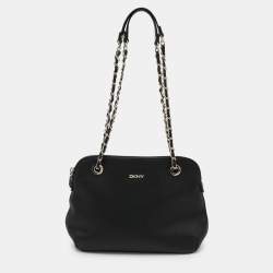 DKNY Black Leather Dome Satchel