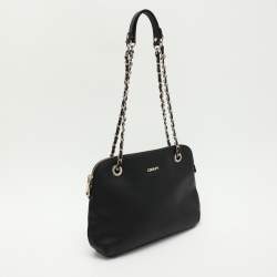 DKNY Black Leather Dome Satchel