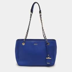 DKNY Blue Leather Chain Zip Tote