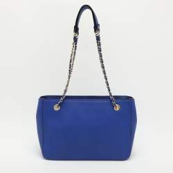 DKNY Blue Leather Chain Zip Tote