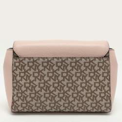 Pre Owned Dkny Beige/Pink Signature Coated Canvas and Leather Shoulder Bag