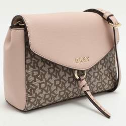 Pre Owned Dkny Beige/Pink Signature Coated Canvas and Leather Shoulder Bag
