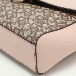 Pre Owned Dkny Beige/Pink Signature Coated Canvas and Leather Shoulder Bag