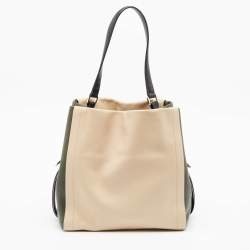 DKNY Beige/Fatigue Green Leather Hobo