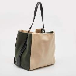 DKNY Beige/Fatigue Green Leather Hobo