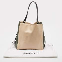 DKNY Beige/Fatigue Green Leather Hobo