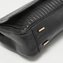 DKNY Black Pinstripe Quilted Leather Gansevoort Top Handle Bag