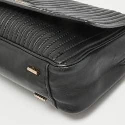 DKNY Black Pinstripe Quilted Leather Gansevoort Top Handle Bag