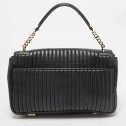 DKNY Black Pinstripe Quilted Leather Gansevoort Top Handle Bag