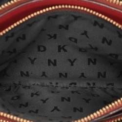 Pre Owned DKNY Burgundy Leather Triple Zip Crossbody Bag