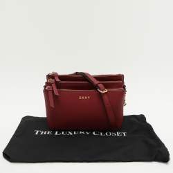 Pre Owned DKNY Burgundy Leather Triple Zip Crossbody Bag