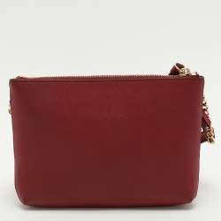 Pre Owned DKNY Burgundy Leather Triple Zip Crossbody Bag