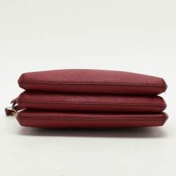 Pre Owned DKNY Burgundy Leather Triple Zip Crossbody Bag