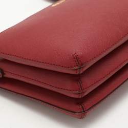 Pre Owned DKNY Burgundy Leather Triple Zip Crossbody Bag