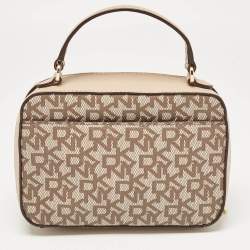 Dkny Beige Monogram Coated Canvas and Leather Top Handle Bag