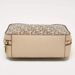 Dkny Beige Monogram Coated Canvas and Leather Top Handle Bag