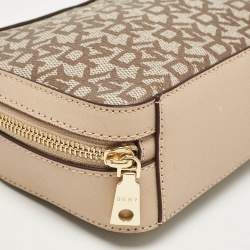 Dkny Beige Monogram Coated Canvas and Leather Top Handle Bag