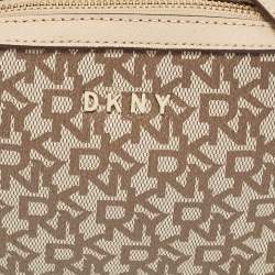 Dkny Beige Monogram Coated Canvas and Leather Top Handle Bag