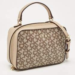 Dkny Beige Monogram Coated Canvas and Leather Top Handle Bag