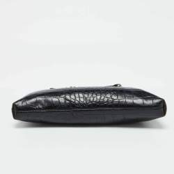 Pre Owned DKNY Black Croc Embossed Leather Shoulder Bag