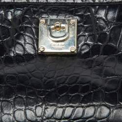Pre Owned DKNY Black Croc Embossed Leather Shoulder Bag