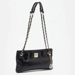 Pre Owned DKNY Black Croc Embossed Leather Shoulder Bag