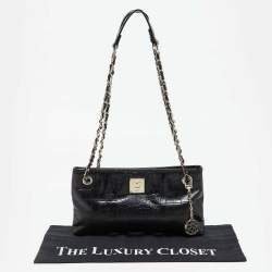 Pre Owned DKNY Black Croc Embossed Leather Shoulder Bag